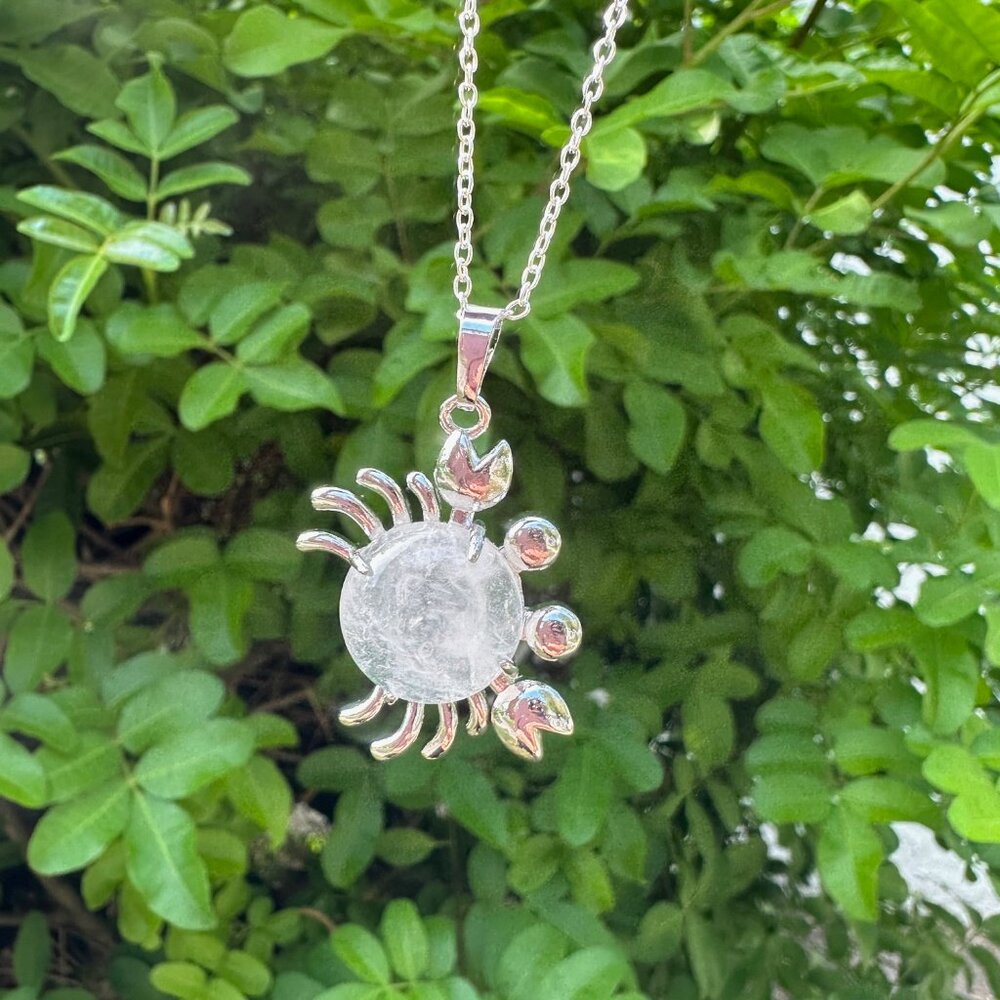 NEW Round Clear Quartz Crab Pendant Necklace